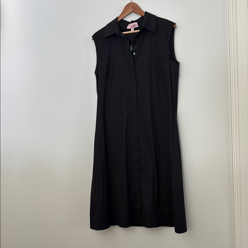 Black Label by Chicos Sleeveless Poplin Shirt Dress Black 570331473 Large NEW